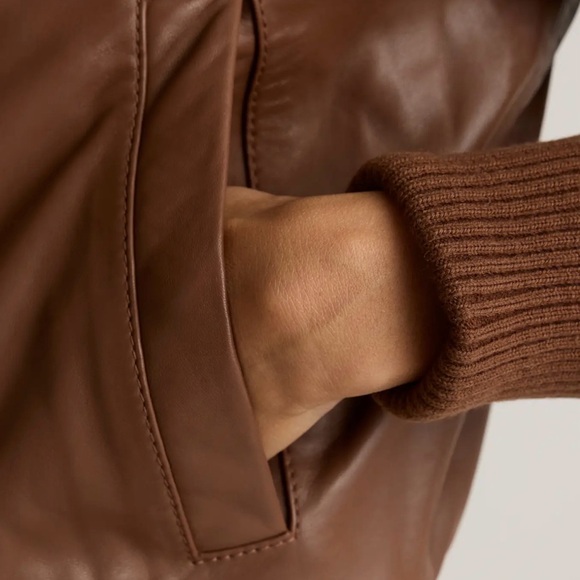 Quince Brown Leather Bomber Jacket - Picture 4 of 8